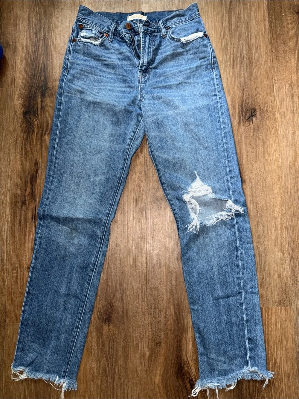 Madewell Blue Distressed Straight Leg Jeans